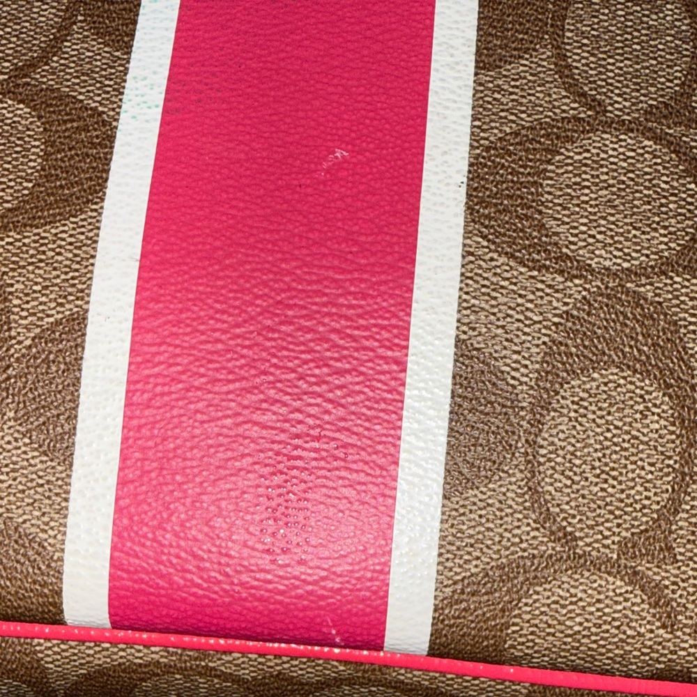 Coach Brown Signature Tote with Pink and White Stripe - Picture 3 of 14